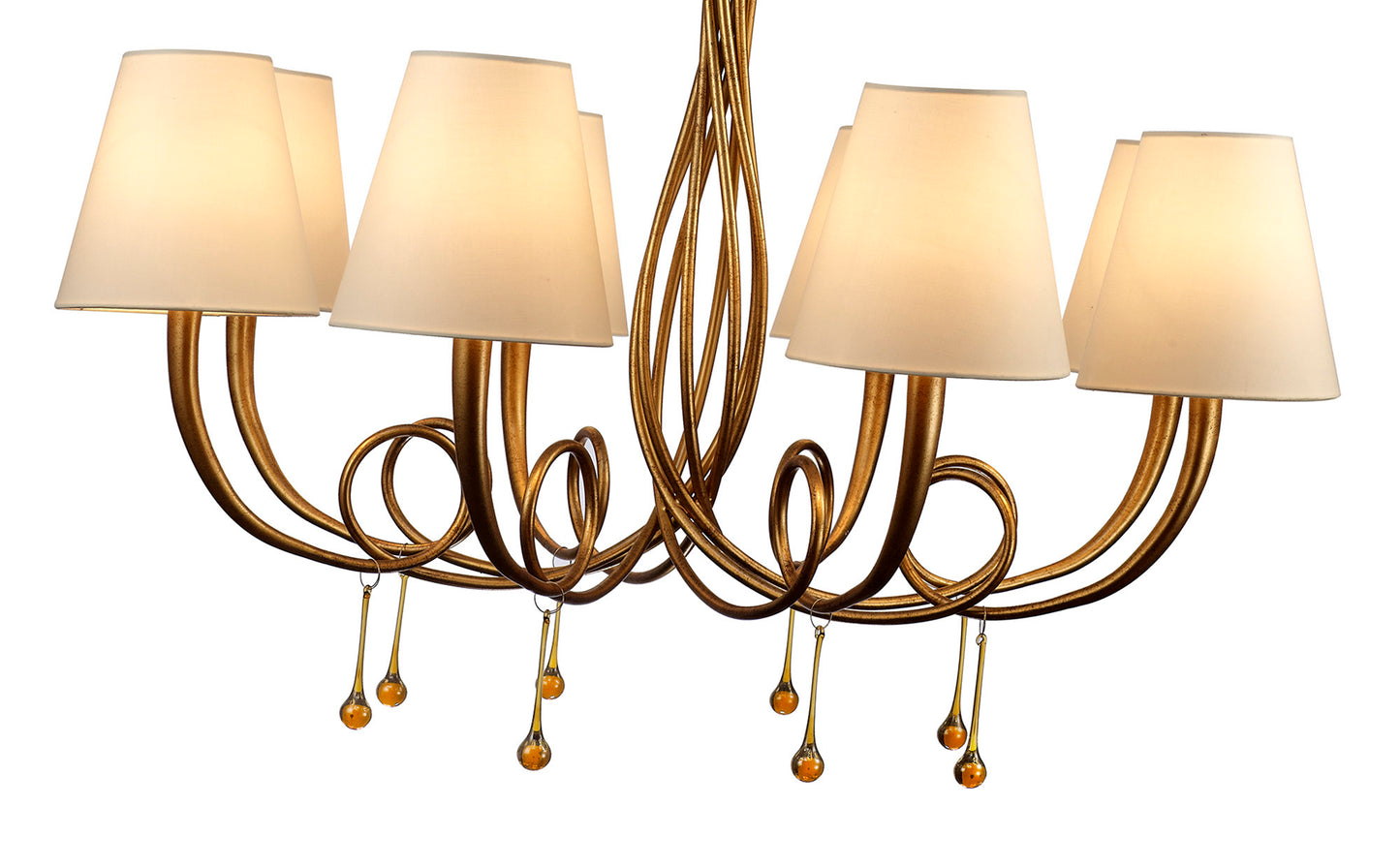 Paola Pendant 95cm Round, 8 x E14 (Max 40W), Gold Painting, Cream Shades by Mantra