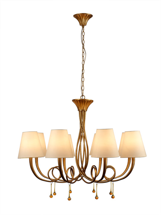 Paola Pendant 95cm Round, 8 x E14 (Max 40W), Gold Painting, Cream Shades by Mantra