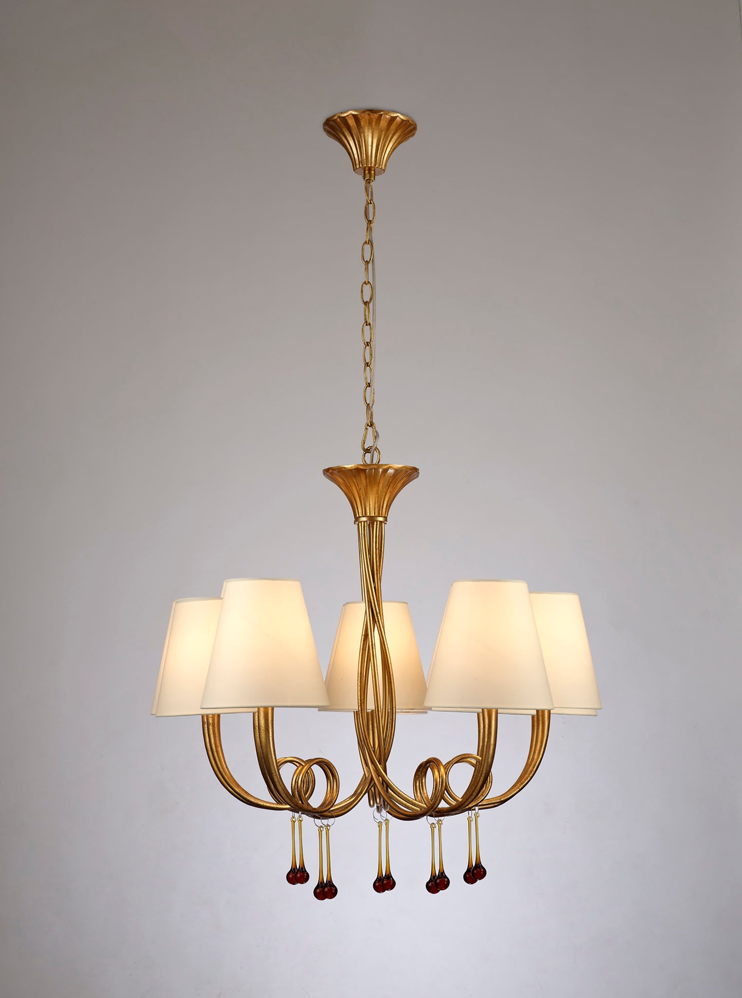 Paola Pendant 70cm Round, 5 x E14 (Max 40W), Gold Painting, Cream Shades by Mantra