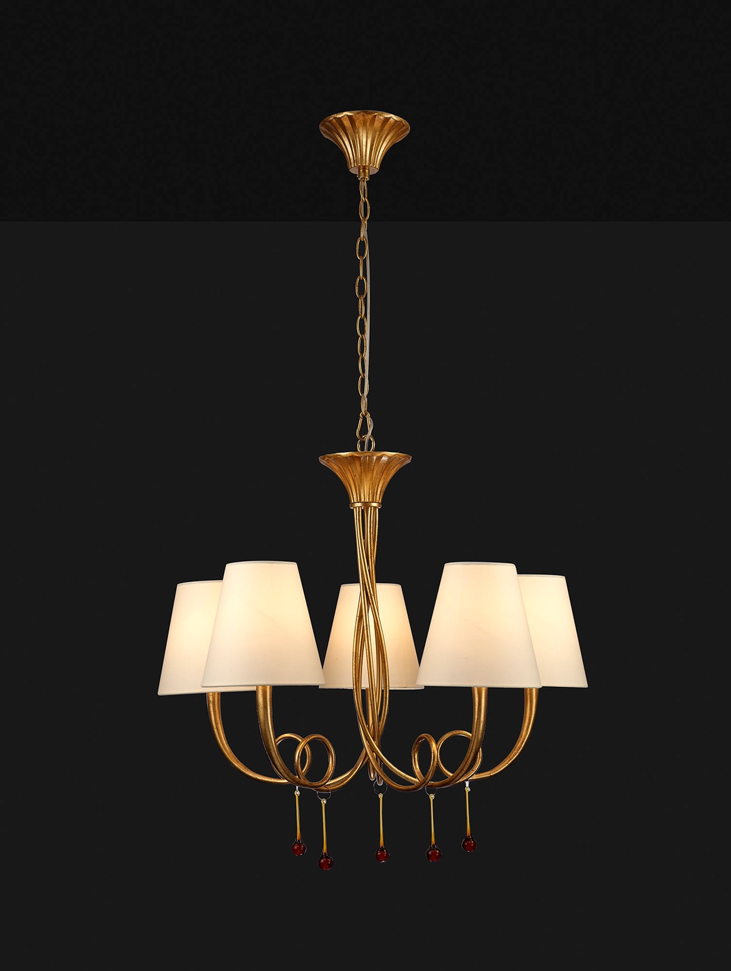 Paola Wall Lamp 1 Light E14, Gold Painted With Black Shade & Amber Glass Droplets by Mantra