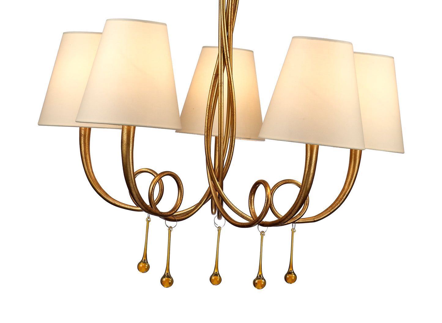 Paola Pendant 70cm Round, 5 x E14 (Max 40W), Gold Painting, Cream Shades by Mantra