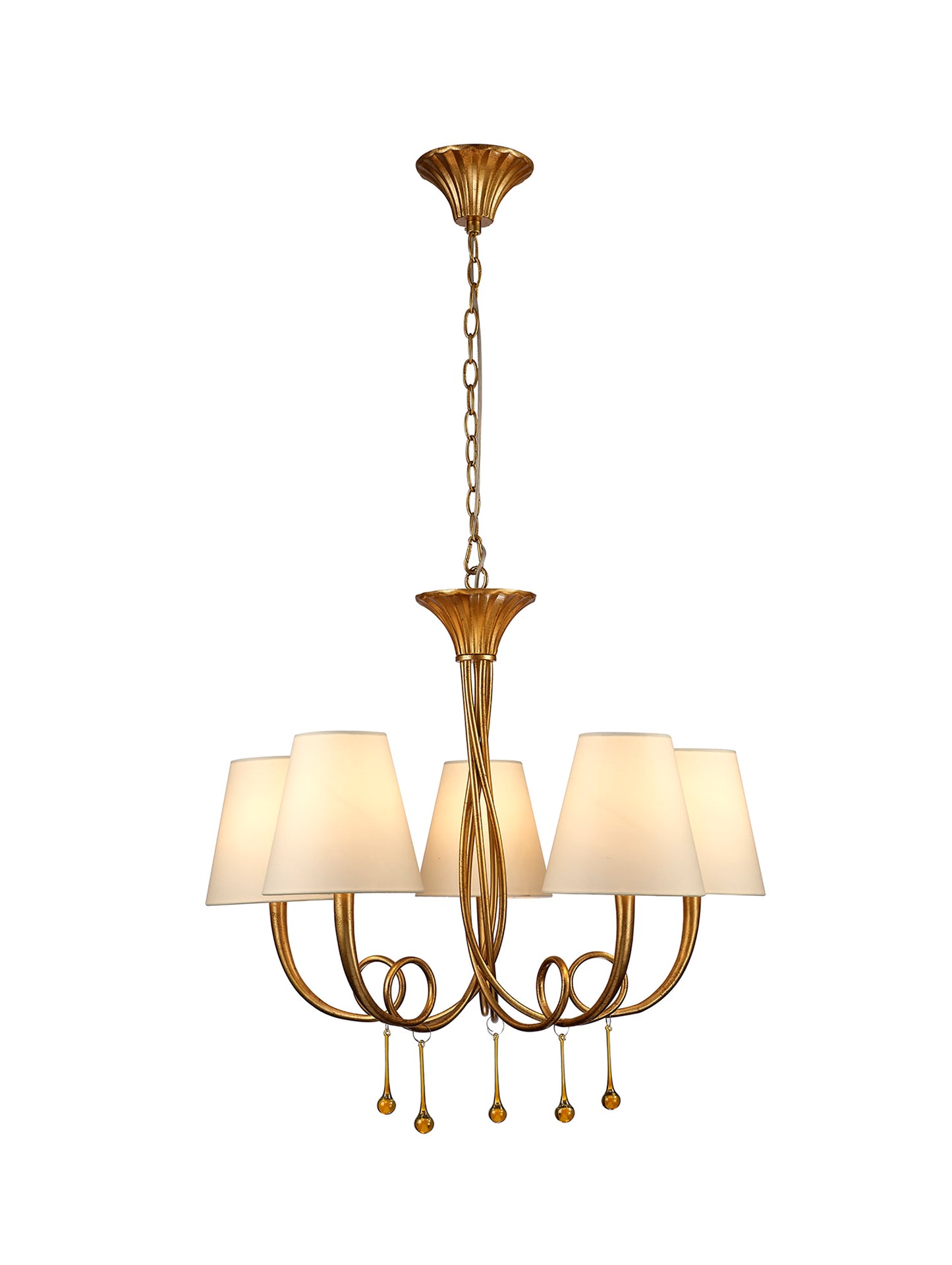 Paola Pendant 70cm Round, 5 x E14 (Max 40W), Gold Painting, Cream Shades by Mantra