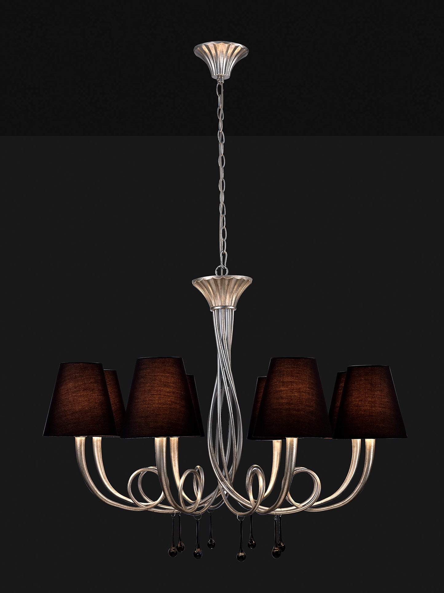 Paola Wall Lamp 1 Light E14, Silver Painted With Cream Shade & Black Glass Droplets by Mantra