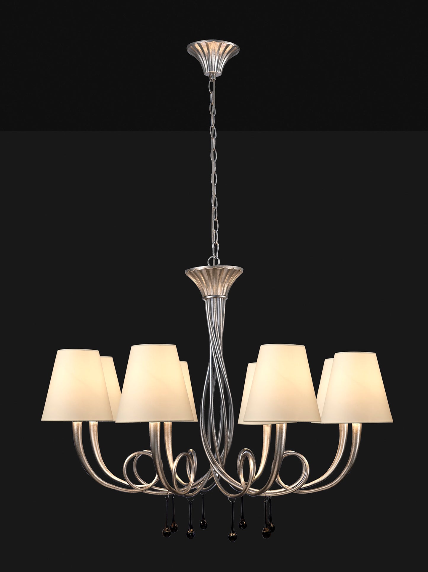 Paola Pendant 95cm Round, 8 x E14 (Max 40W), Silver Painting, Cream Shades by Mantra