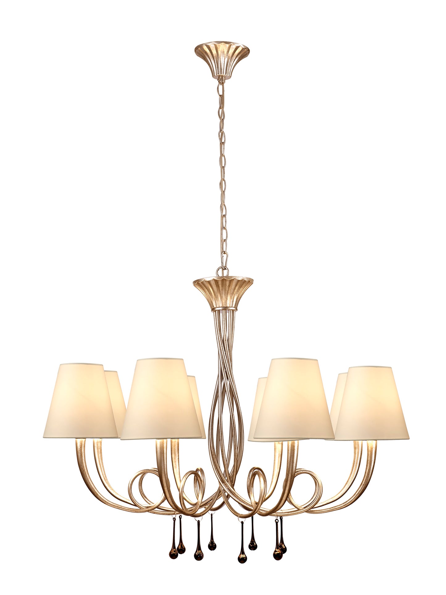 Paola Pendant 95cm Round, 8 x E14 (Max 40W), Silver Painting, Cream Shades by Mantra