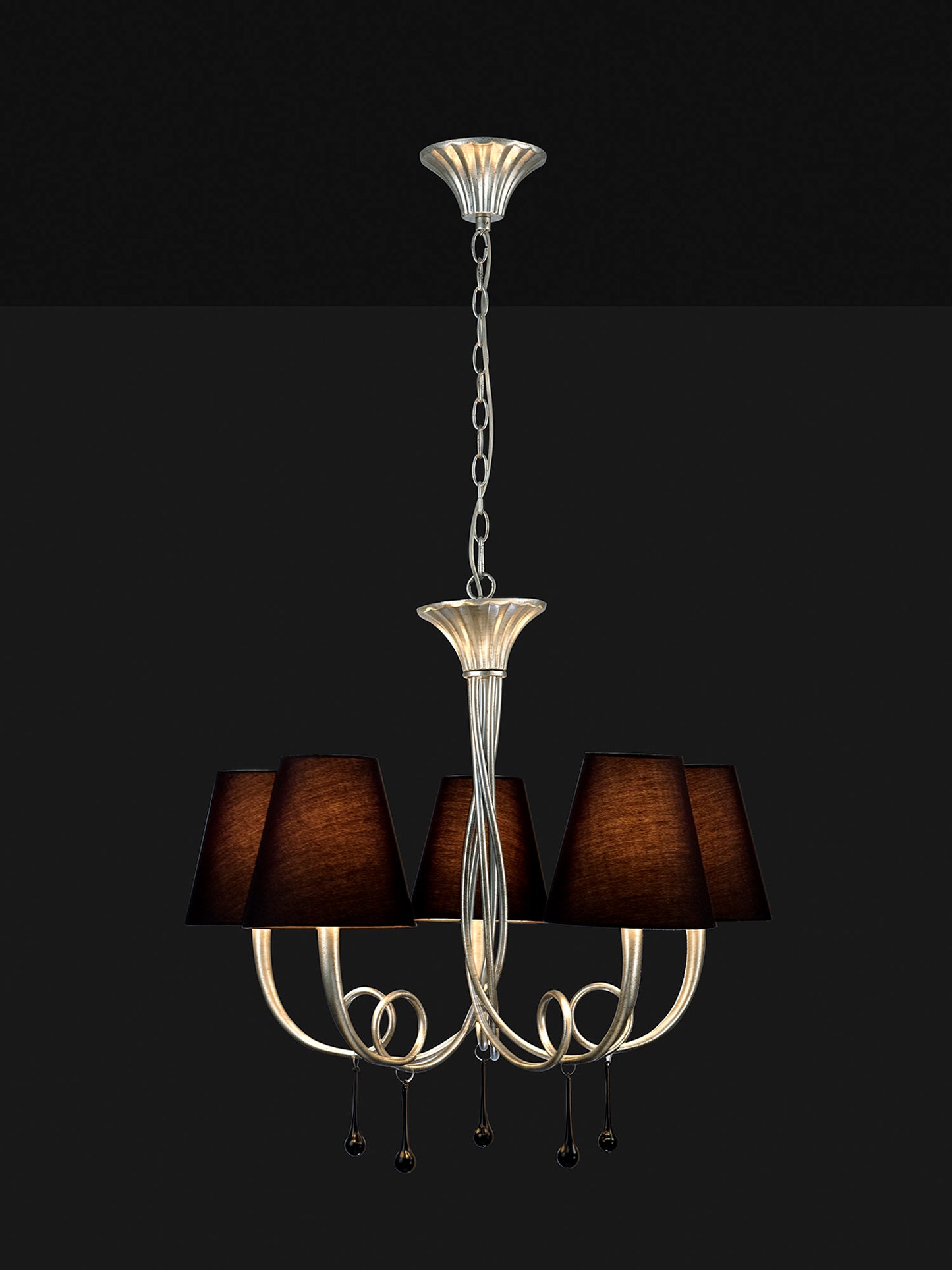 Paola Wall Lamp 2 Light E14, Silver Painted With Cream Shades & Black Glass Droplets by Mantra