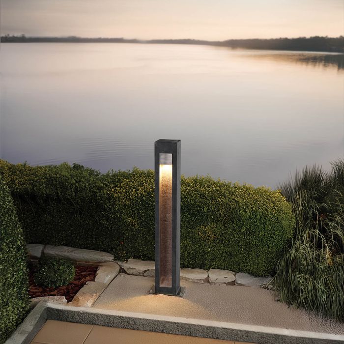 Parkstone Large LED Bollard - Basalt Stone with Stainless Steel