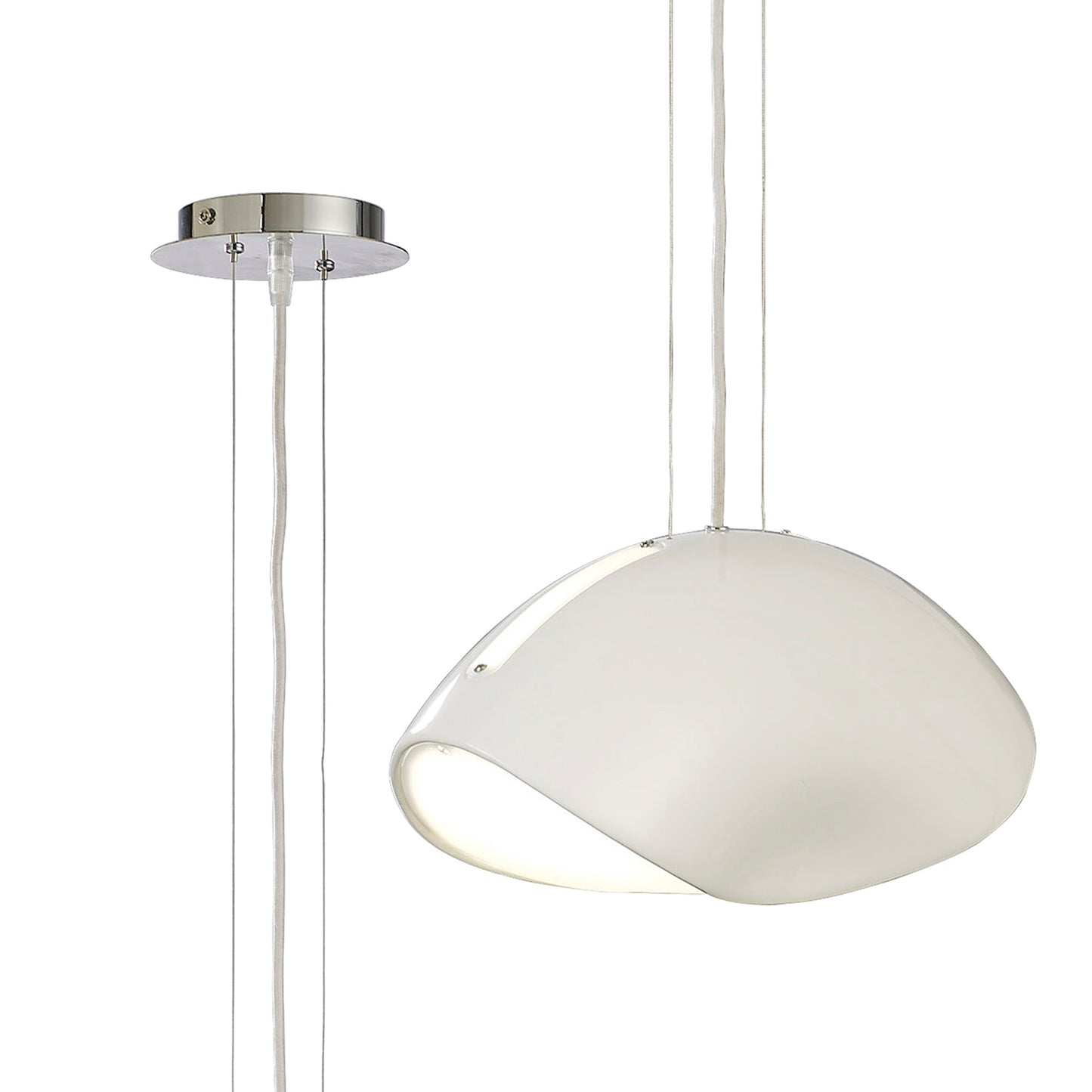 Pasion Oval Pendant 3 Light E27, Gloss White/White Acrylic/Polished Chrome, CFL Lamps INCLUDED by Mantra