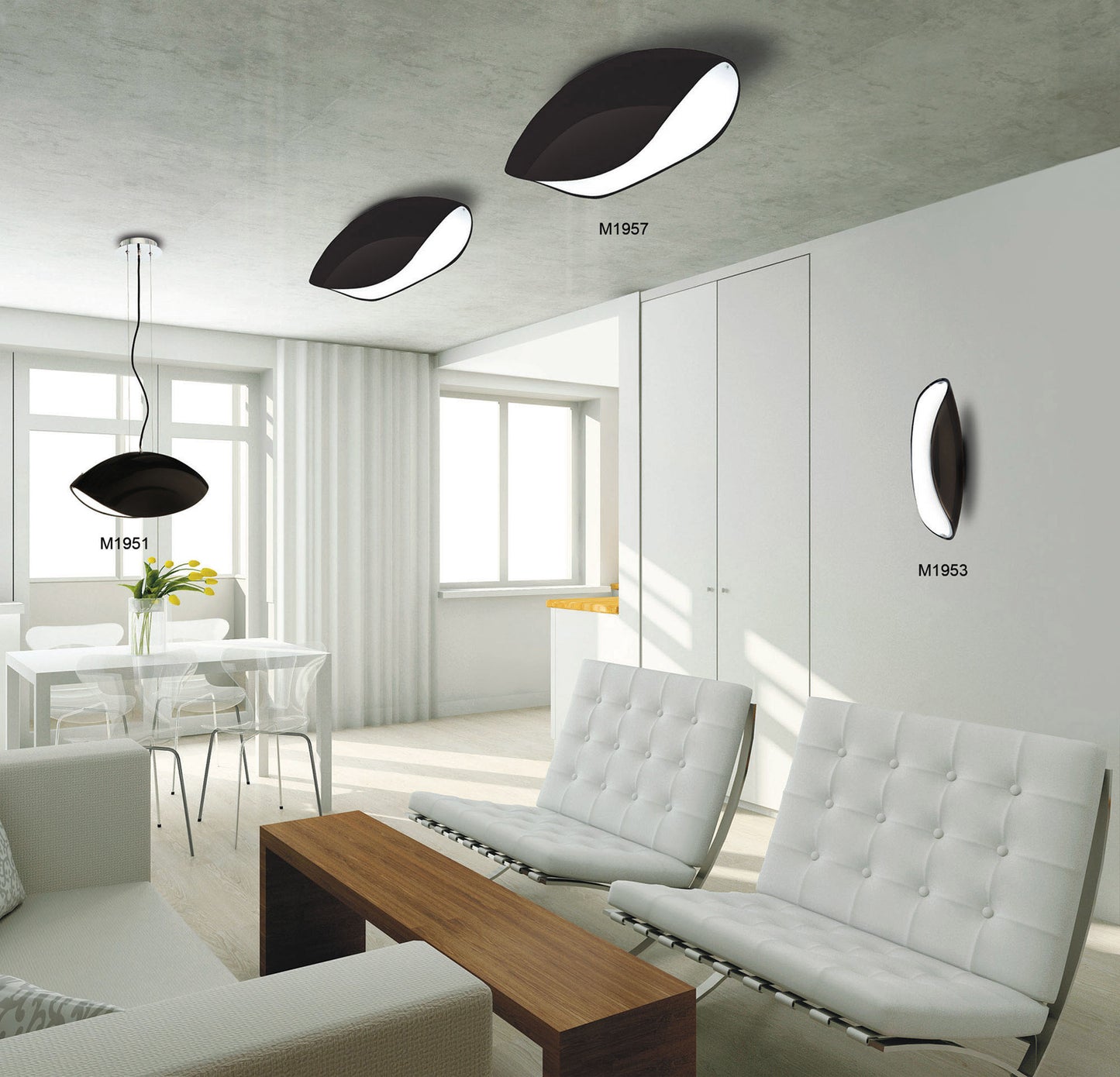 Pasion Wall Lamp 2 Light E27, Gloss Black/White Acrylic/Polished Chrome, CFL Lamps INCLUDED by Mantra