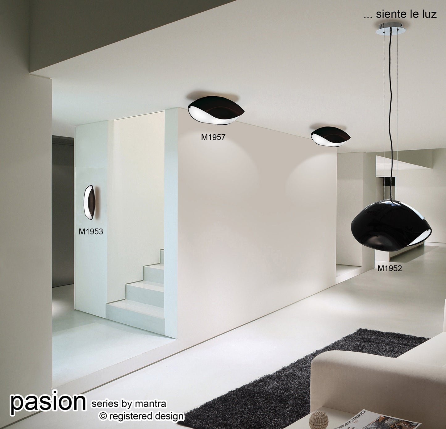 Pasion Wall Lamp 2 Light E27, Gloss Black/White Acrylic/Polished Chrome, CFL Lamps INCLUDED by Mantra