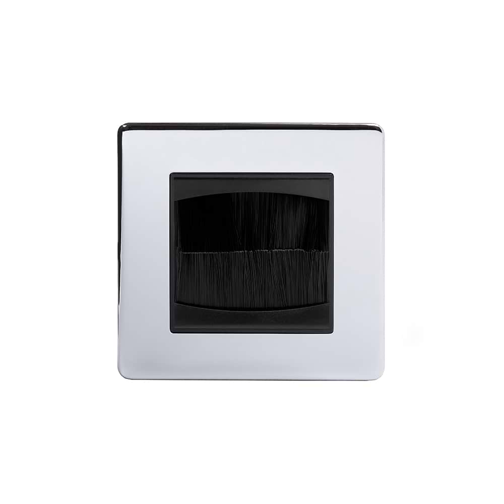 The Finsbury Collection Polished Chrome 1 Gang 2 Module Brush Plate Blk Ins Screwless