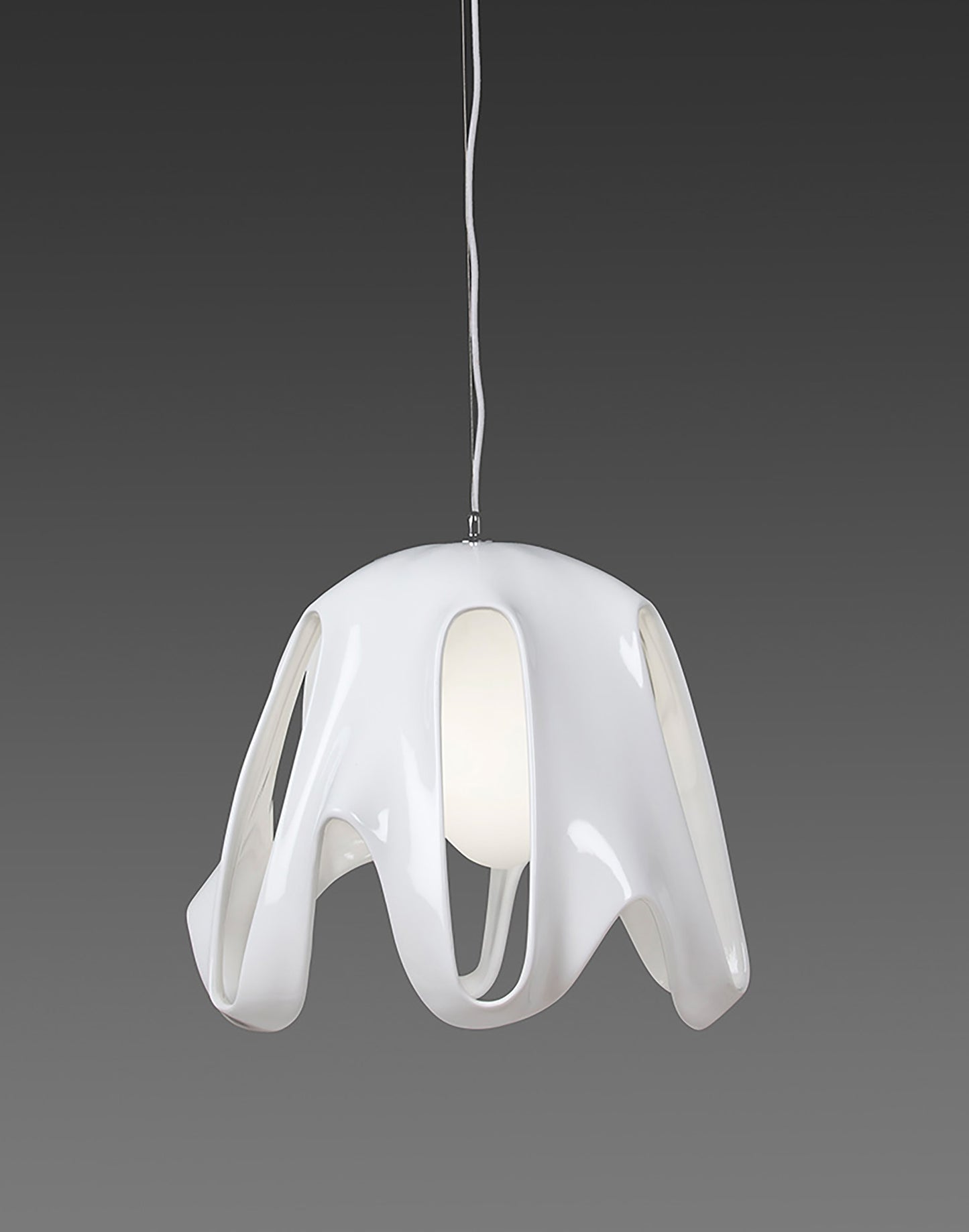 Phantom Pendant 1 Light E27, Gloss White/Frosted White Glass/Polished Chrome by Mantra