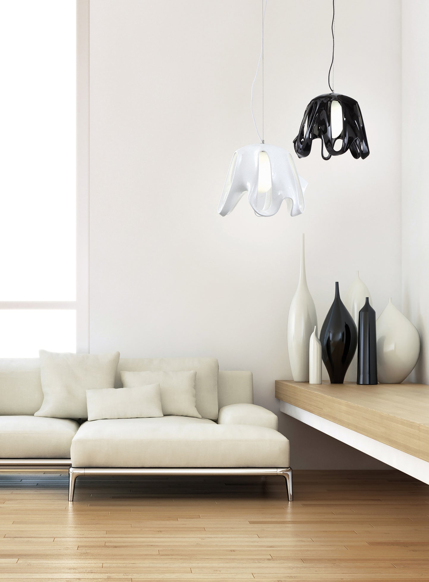 Phantom Pendant 1 Light E27, Gloss White/Frosted White Glass/Polished Chrome by Mantra