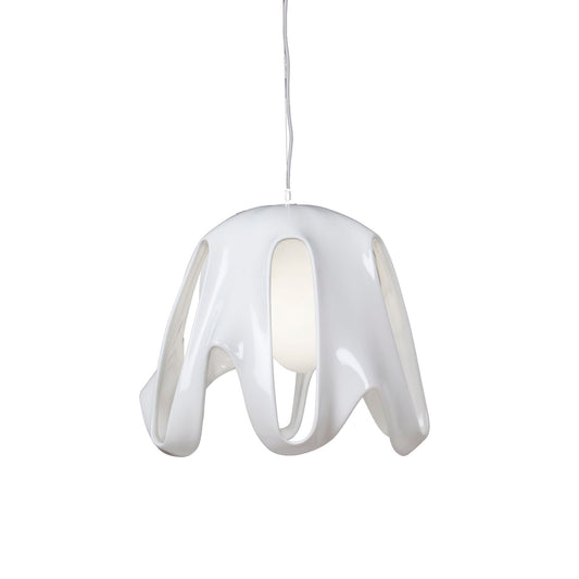 Phantom Pendant 1 Light E27, Gloss White/Frosted White Glass/Polished Chrome by Mantra