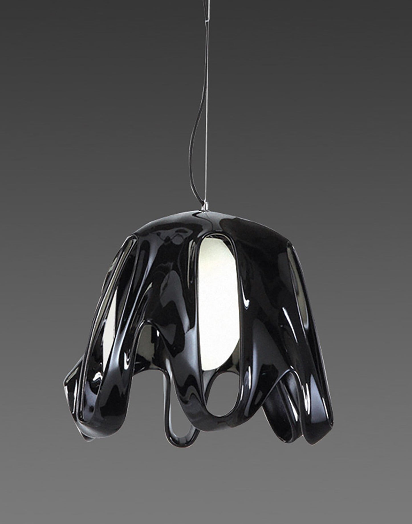 Phantom Pendant 1 Light E27, Gloss Black/Frosted White Glass/Polished Chrome by Mantra