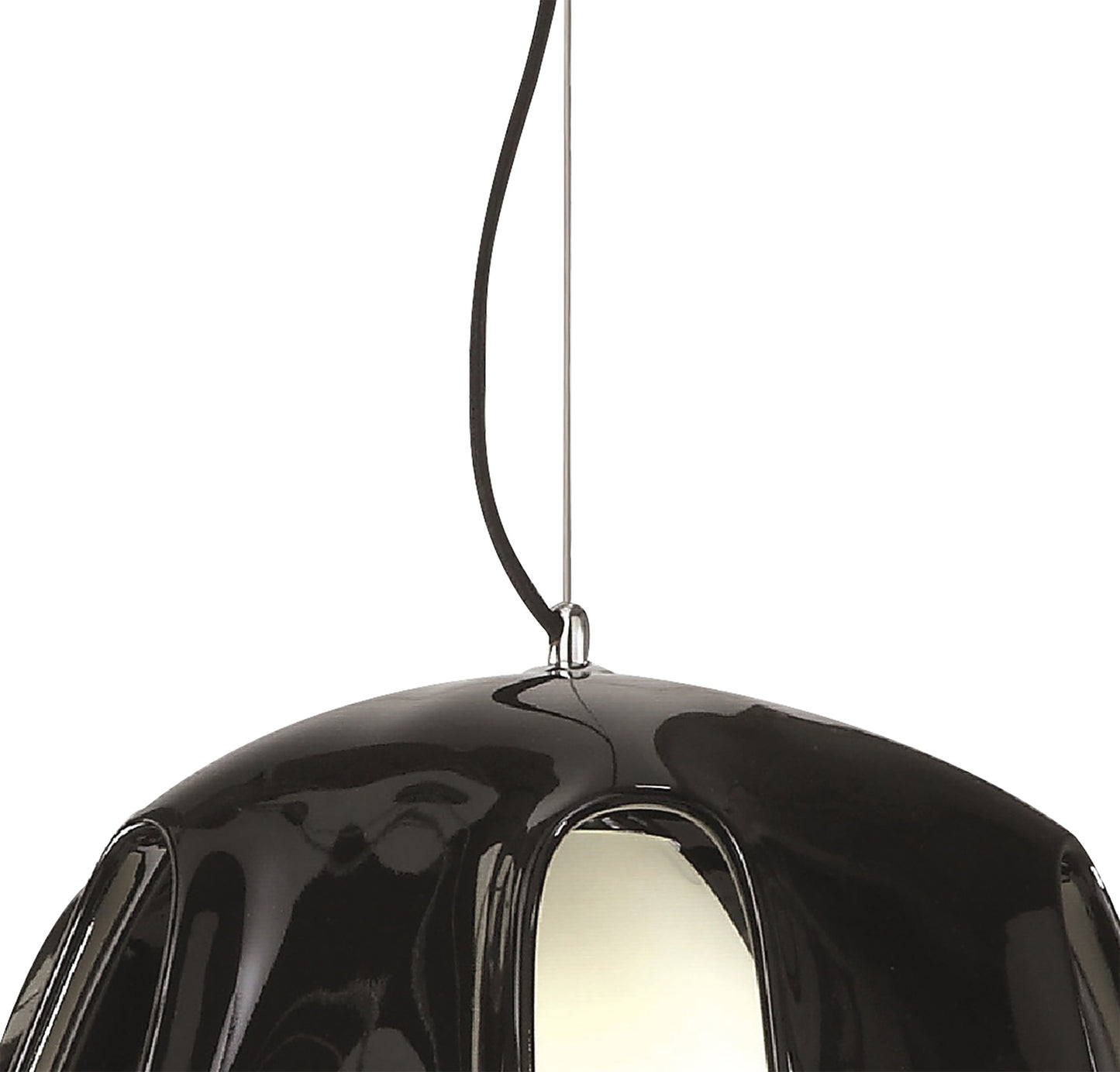 Phantom Pendant 1 Light E27, Gloss Black/Frosted White Glass/Polished Chrome by Mantra