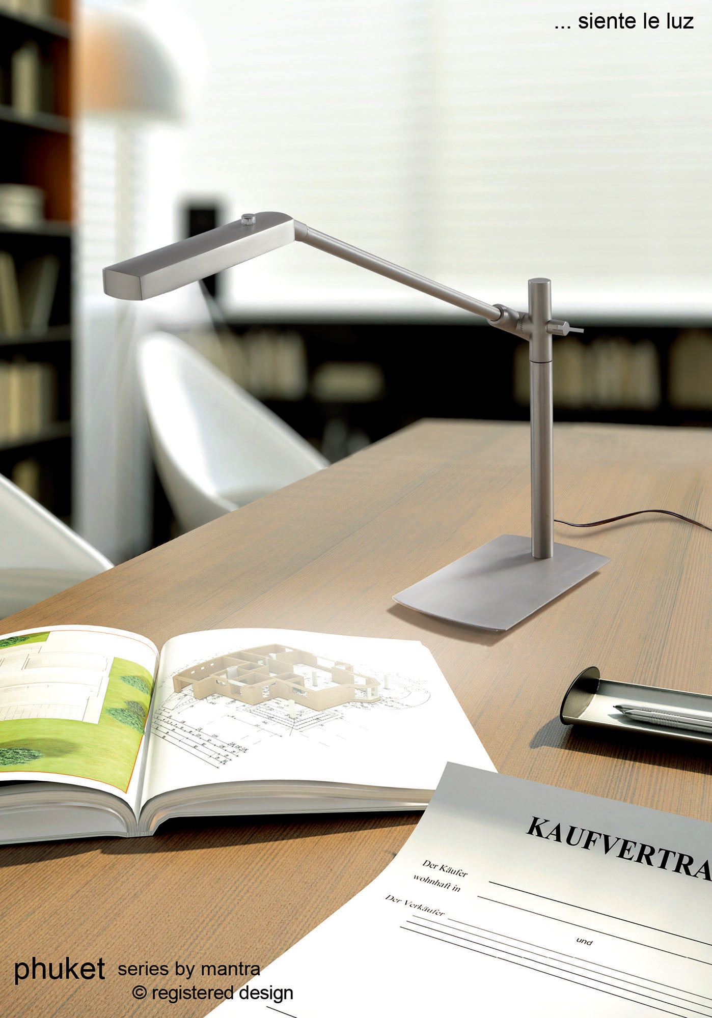 Phuket Table Lamp 1 Light 7W LED 3000K, 600lm, Touch Dimmer, Satin Nickel, 3yrs Warranty by Mantra