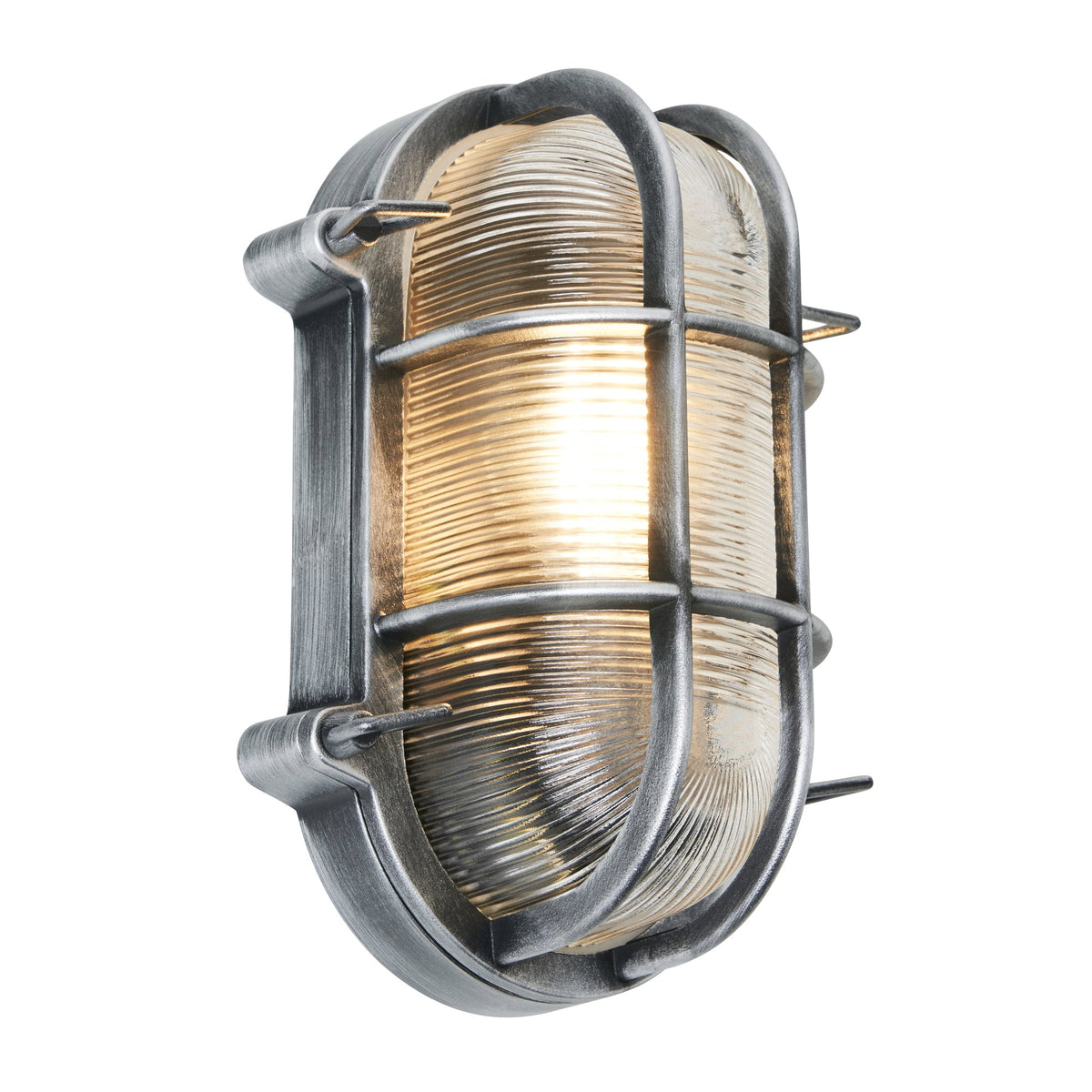 Davey Outdoor Caged Oval Bulkhead Wall Light, Silver