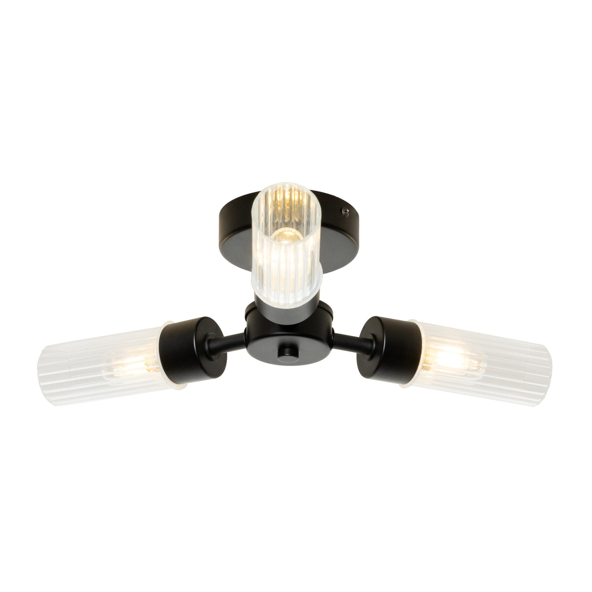 Ottawa Ribbed Three Light Ceiling Flush. IP44. Black