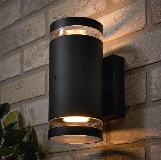 Lens Outdoor Up & Down Wall Light with Photocell, Anthracite