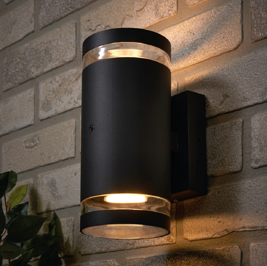 Lens Outdoor Up & Down Wall Light with Photocell, Anthracite