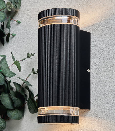 Helix Up and Down Outdoor Cylinder Wall Light, Black