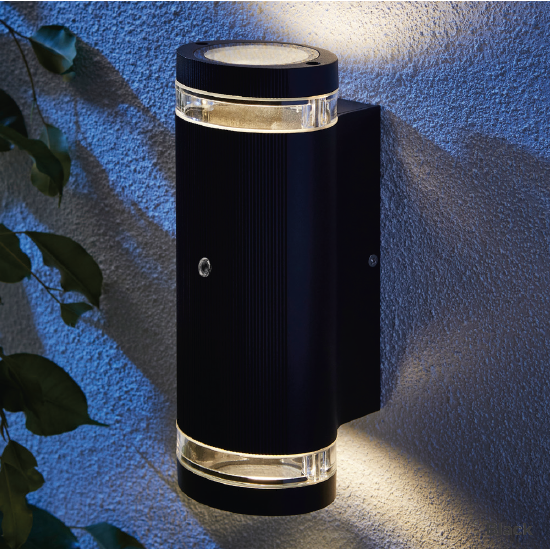 Helix 2 Light Up and Down Outdoor Cylinder Wall Light with Photocell - Black