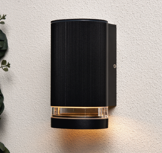 Helix Outdoor Cylinder Wall Light, Black