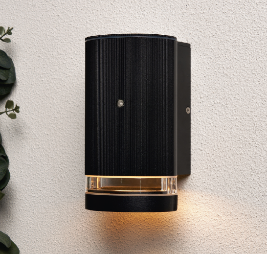 Helix Outdoor Cylinder Wall Light with Photocell, Black