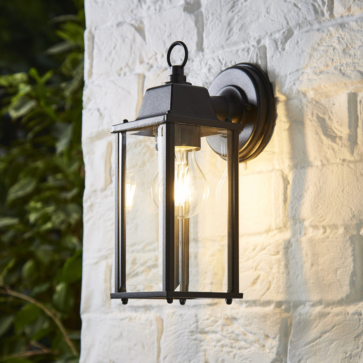 Ceres Outdoor Lantern Bevelled Glass Wall Light - Black