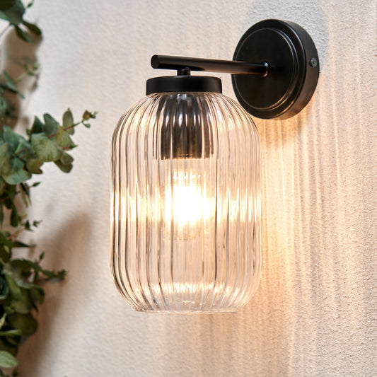 Stanton Ribbed Glass Outdoor Wall Light Black