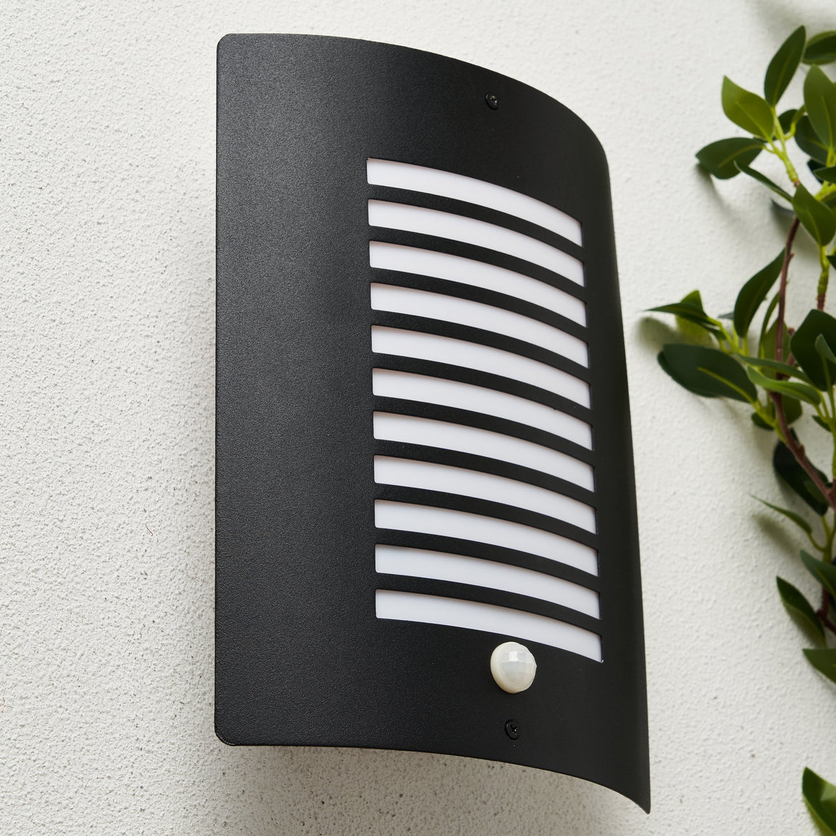 Sigma Panel Slatted Wall Lantern With PIR, Black