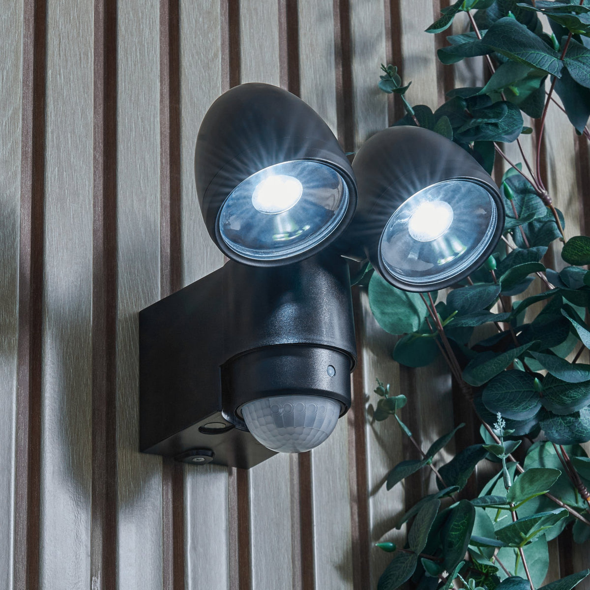 Sirocco 2 Light LED Security Spotlight with PIR Sensor - Black
