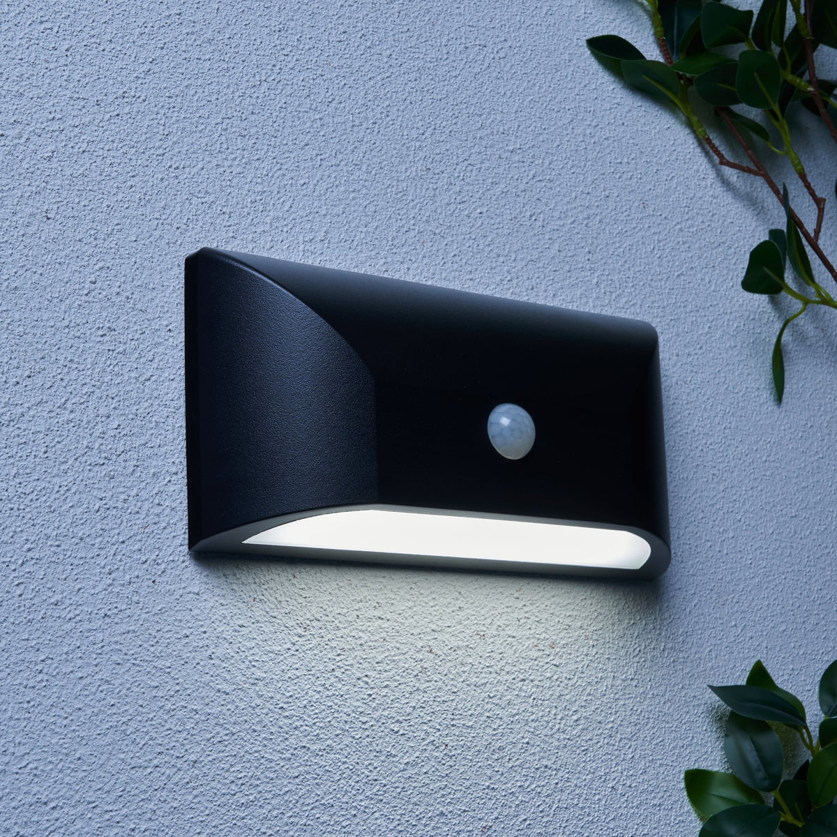 Poole Outdoor LED Rectangular Wall Light with PIR Sensor, Black