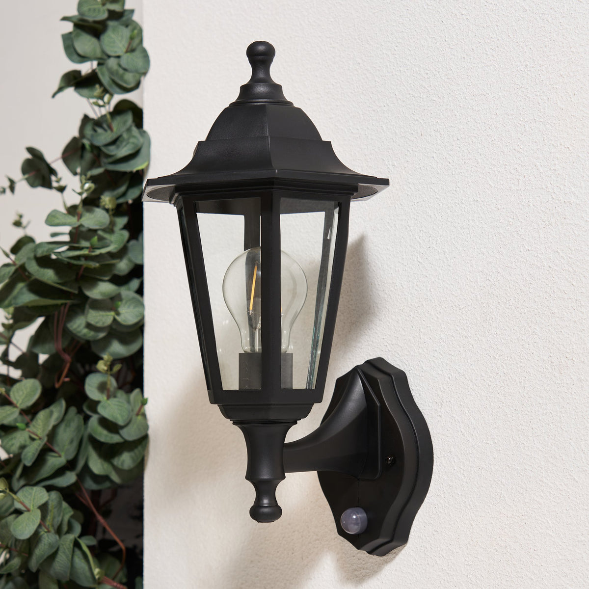 Bianca Outdoor Polycarbonate Wall Lantern with PIR Sensor, Black