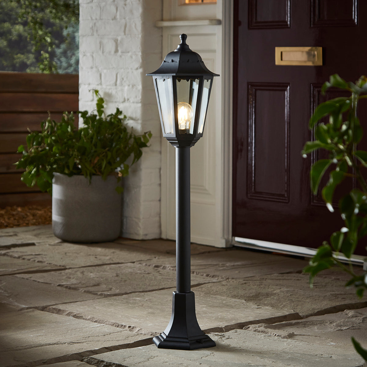 Bianca Outdoor Polycarbonate Tall Lamp Post Lantern, Black