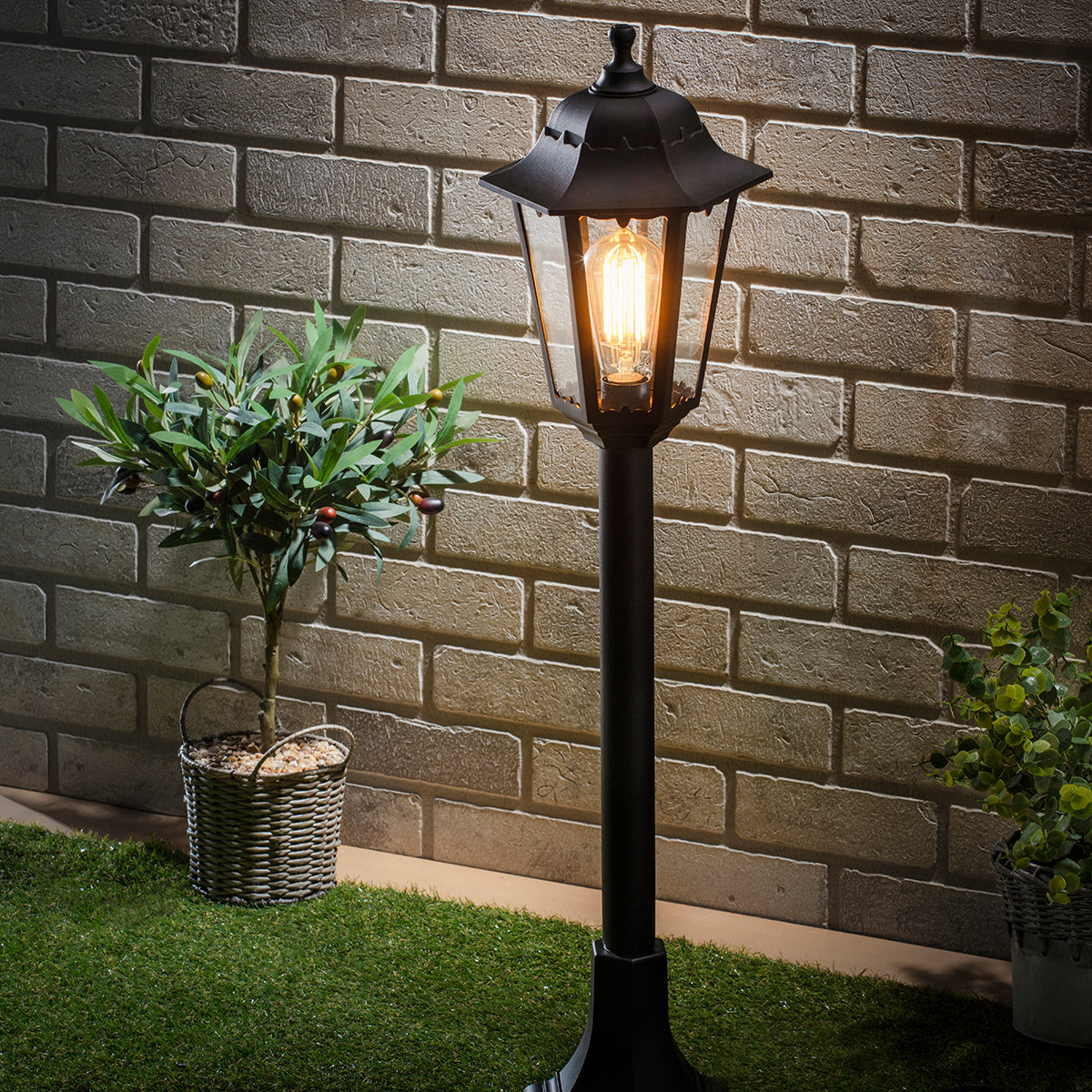 Bianca Outdoor Polycarbonate Tall Lamp Post Lantern, Black