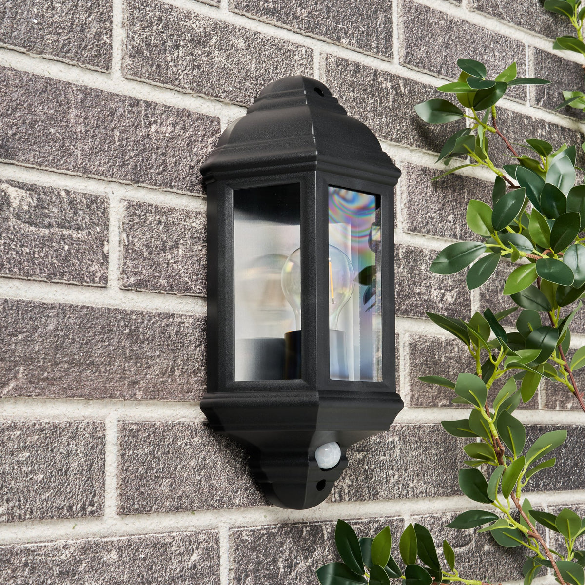 Athena Outdoor Half Wall Lantern with PIR Sensor, Black