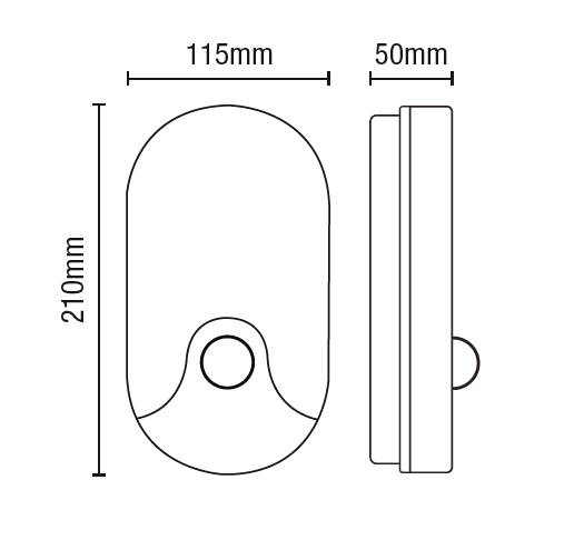Turus 15 Watt LED Outdoor Oval Bulkhead Light with PIR, Black