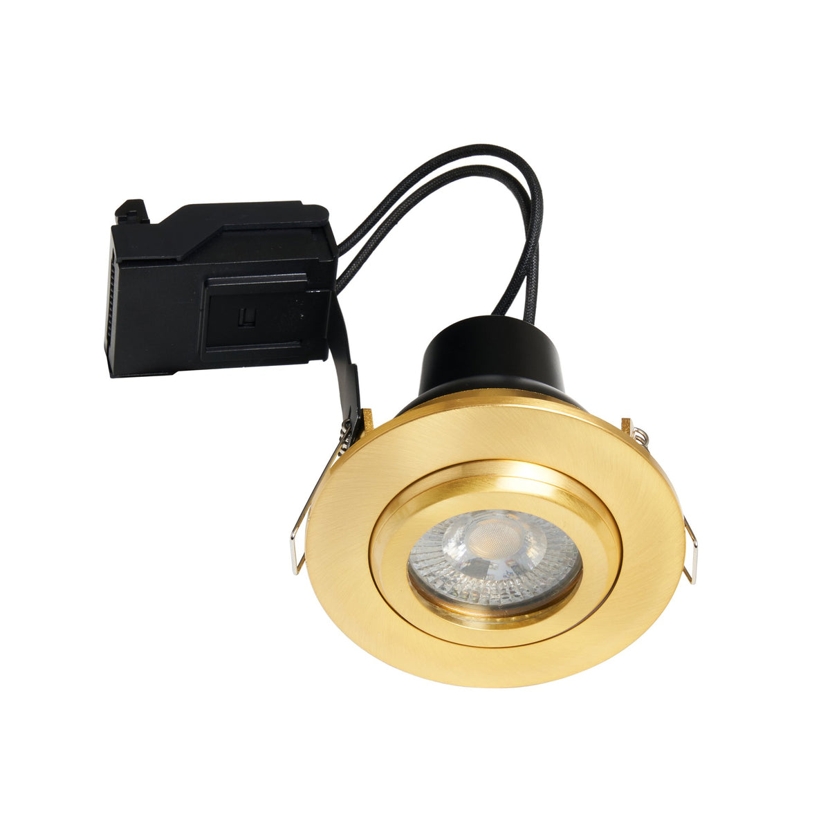 Eros IP65 GU10 Fire Rated Tilt Downlight Satin Brass
