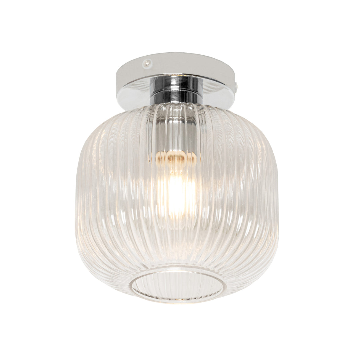 Quebec Ribbed Glass Bathroom Flush Ceiling Light - Chrome
