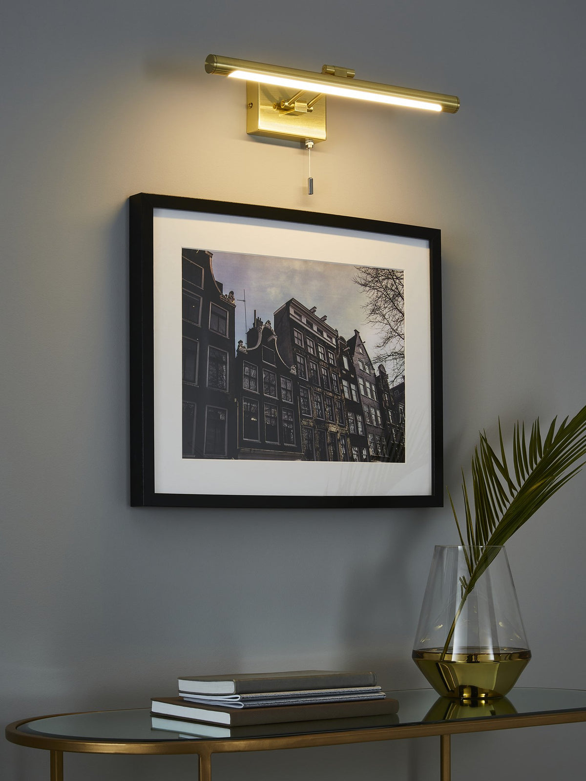 Chai bathroom Picture Wall Light, Satin Brass