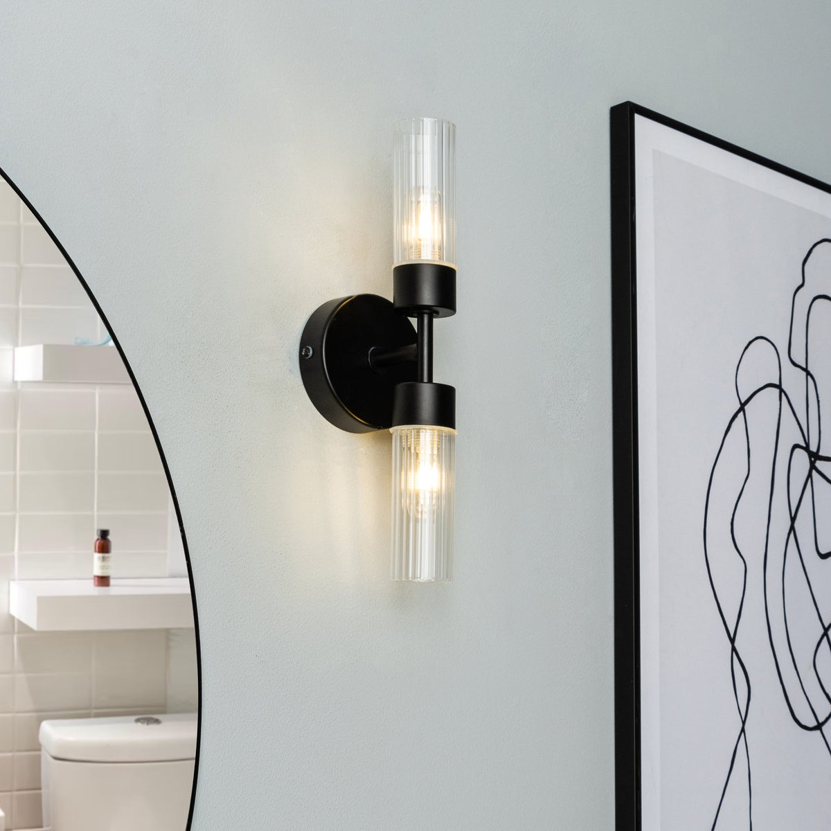 Ottawa Ribbed Wall Light. IP44. Black