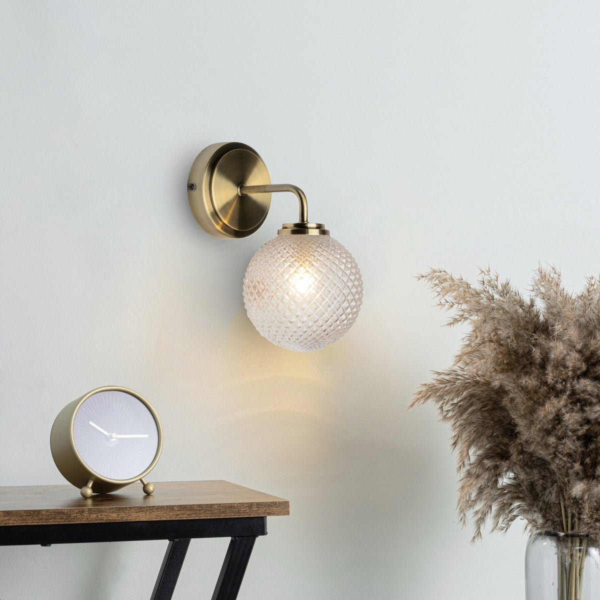 Vermont Wall Light. IP44. Antique Brass
