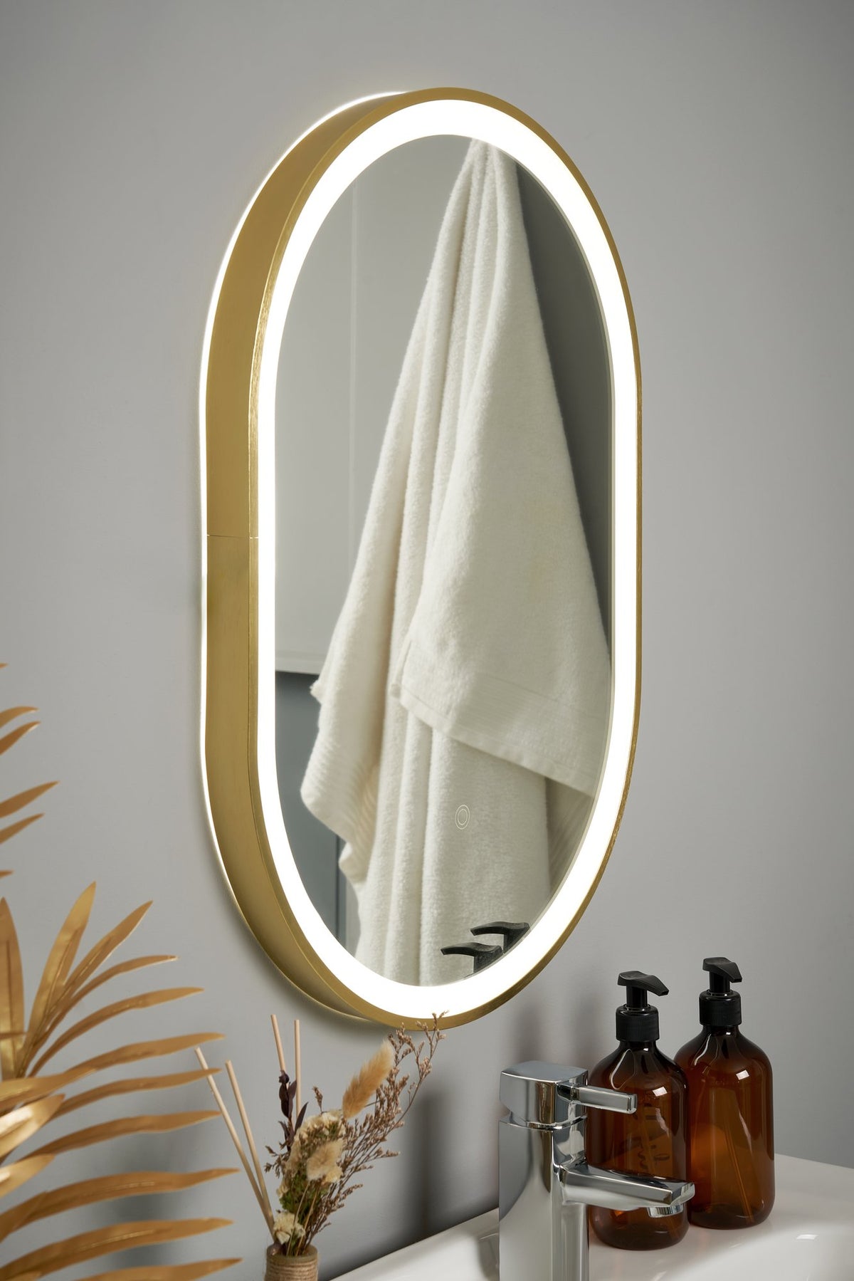 Cian CCT LED Oval Framed Mirror Motion/Demist, Satin brass