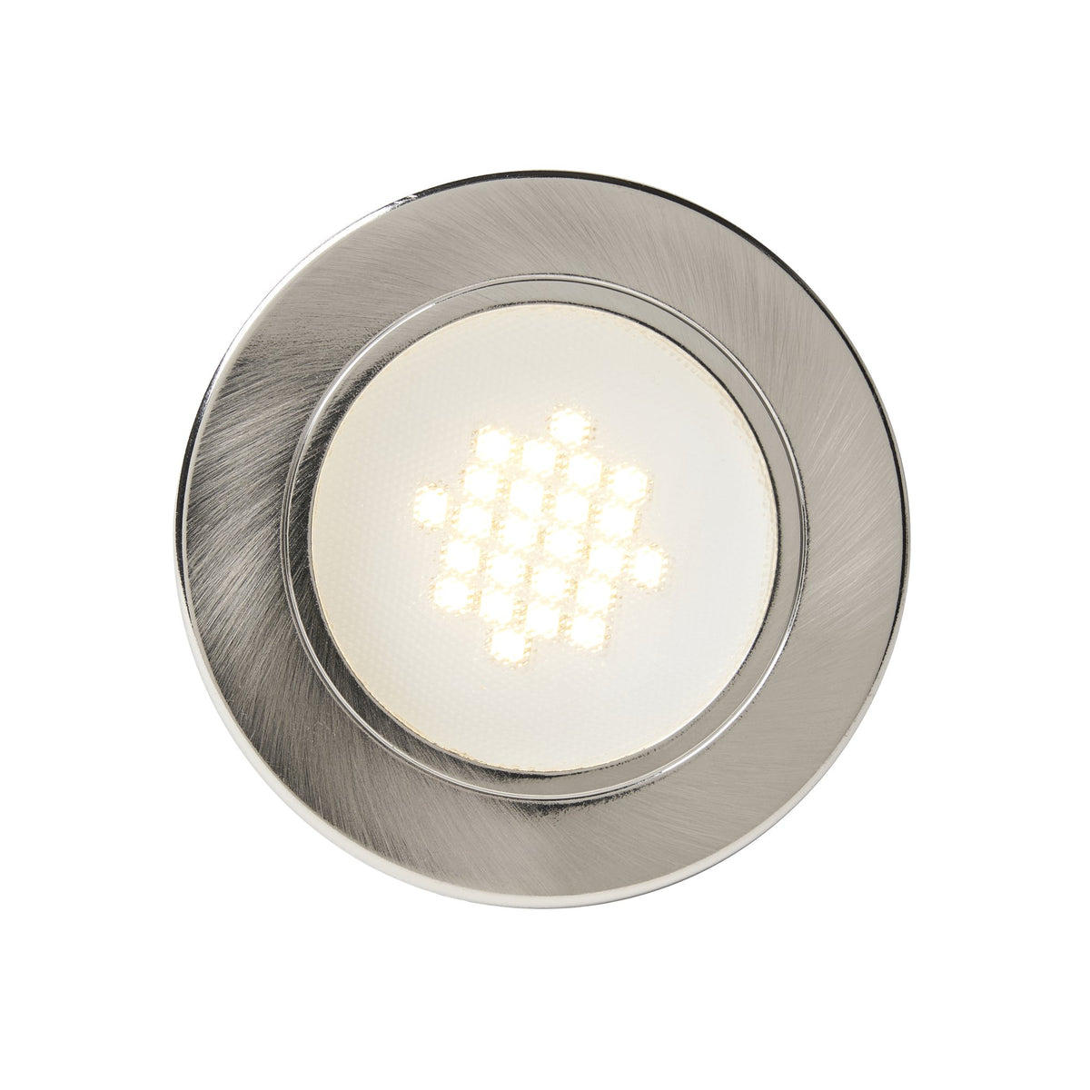 Pozza Circular Recessed Warm White LED Under Kitchen Cabinet Light - Satin Nickel