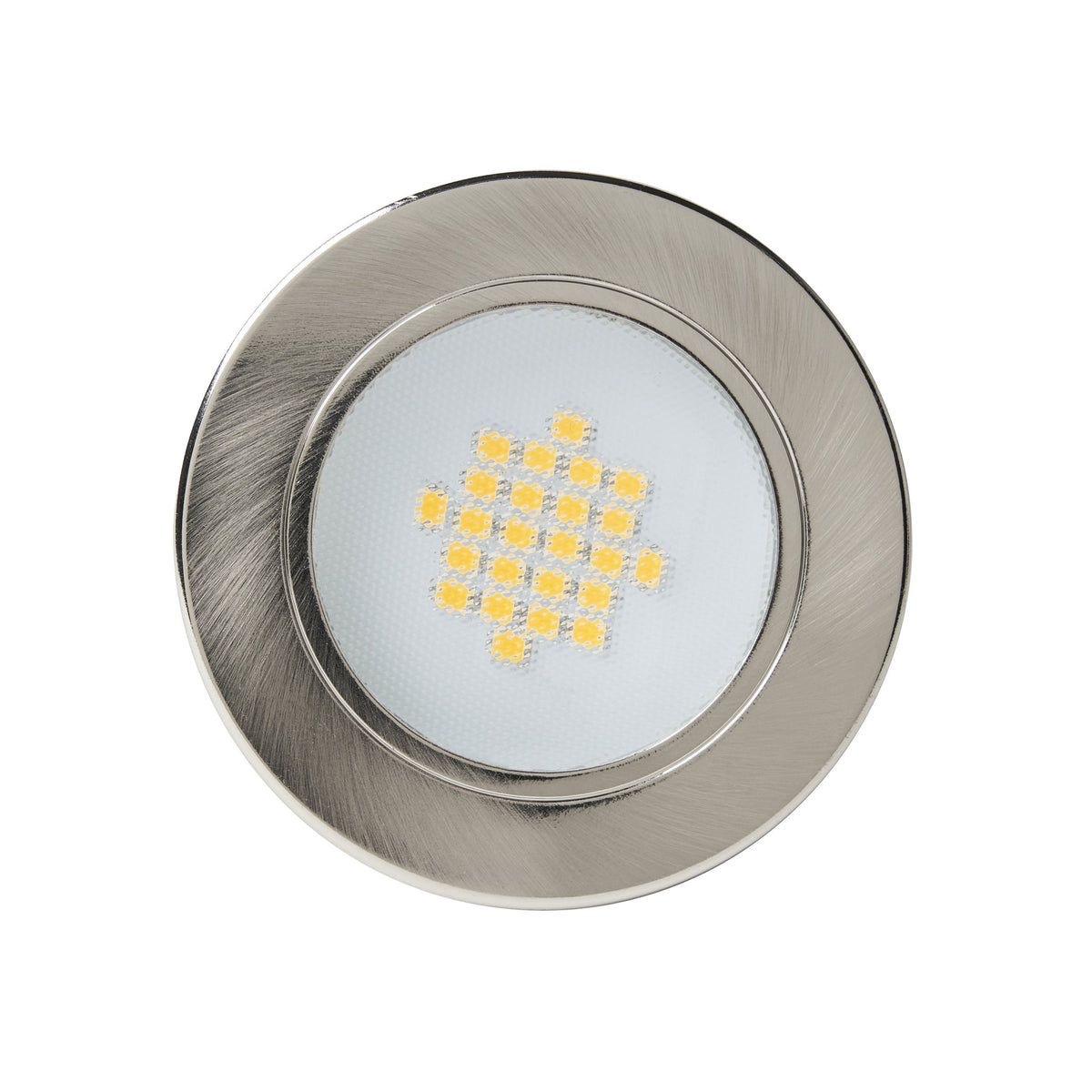 Pozza Circular Recessed Warm White LED Under Kitchen Cabinet Light - Satin Nickel