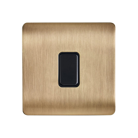 Decorative Kinetic Switch - 1 Gang, Satin Brass Front, Black switch and body- Non Dimmable
