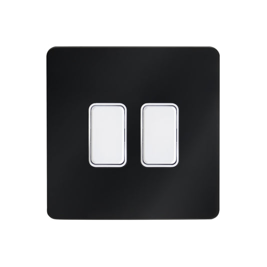 Decorative Kinetic Switch - 2 Gang, Black Chrome Front, White switch and body- Non Dimmable