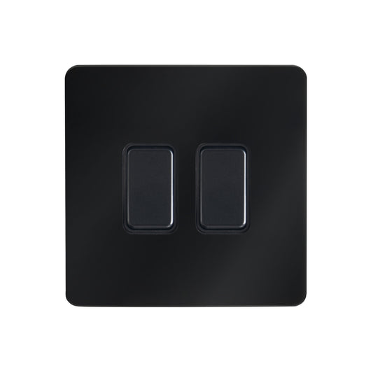 Decorative Kinetic Switch - 2 Gang, Black Chrome Front, Black switch and body- Non Dimmable